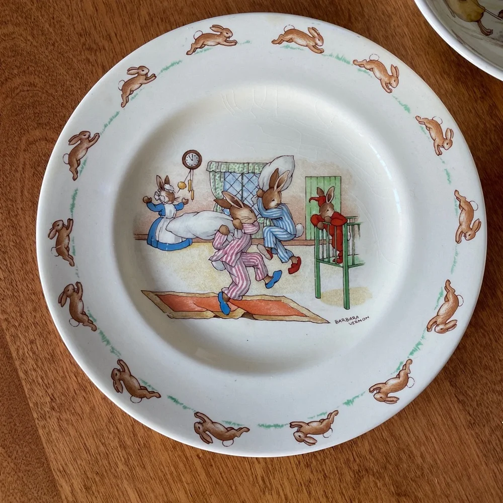 Royal Doulton Bunnykins 3 Piece Set - Vintage 1930-1950’s, “A” Stamped Back